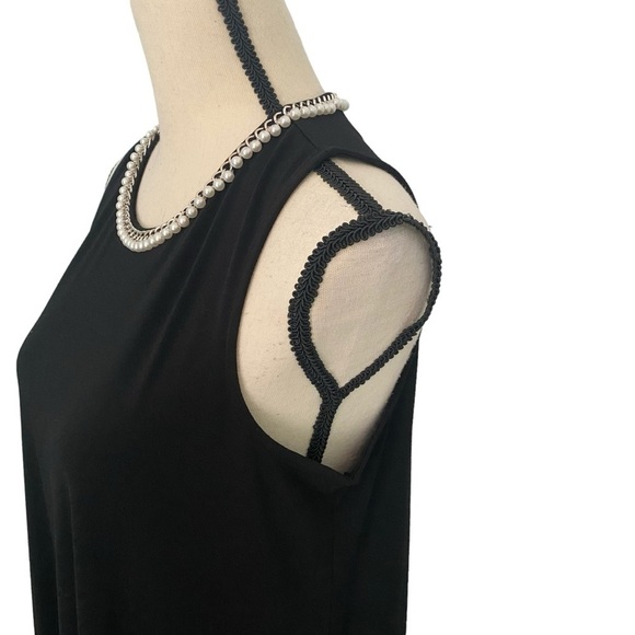 Karl Lagerfeld Beaded Crew Neck Sleeveless Black Midi Dress Size 10 - Picture 4 of 14